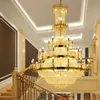 American Crystal Chandeliers Lights Fixture LED 현대 유럽의 큰 긴 샹들리에 3 색 어두운 홈 실내 조명 직경 120cm 150cm