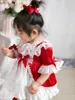 Flickans klänningar 2022 barn Spainsh Girls Birthday Red Lace Ball Gowns Baby Dop Lotia Dress Girl Spanien FW36