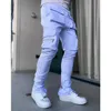 GODLIKEU Pantaloni da uomo primaverili e autunnali elasticizzati multitasche riflettenti pantaloni sportivi fitness casual