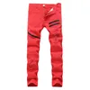 Men's Jeans Man Ripped Hole Straight Brand Denim With Contrast Color Fashion Casual Zipper Male Pants Slim Trousers Black White Red