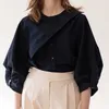 Moda Düzensiz Tasarım Gevşek Kollu O-Boyun Kadın Bluzlar İlkbahar Yaz Yumuşak Etekler Zarif Ofis Bayan Kadın Tops 210525