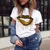 Kiss Lip Leopard T Shirt Kvinnor Sommar Mode Plus Storlek Kläder O Neck Kawaii Femme Skjortor Kortärmad