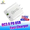 20W Charger Quick QC3.0 Tipo C USB PD Carica a muro UE Plug US US Adattatore di ricarica rapida per iPhone 13 12 Pro Max Izeso