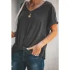 Plus Taille Pull Femme T-shirts Été Solide Casual Plain Weave Lâche O Cou À Manches Courtes Ourlet Noeud Top Vêtements Pour Femmes 210517