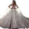 Sweetheart Women Wedding Dress Custom Made Long Sleeve 3D Flowers Ball Gown Lace Applique Crystal Flowers Bridal Dresses