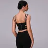 Metal Buckle Camisole Beskuren skjorta Kvinnors Kort Jacka Svart Sexig Hollow Backless Bandage Ärmlös Camisole Solid Färg Vest 210625