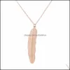 Pendentif Colliers Pendentifs Bijoux Mode Femmes Vintage Long Collier Sier Or Simple Plume Colar Cadeaux Drop Delivery 2021 2Rvn3