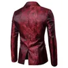 Otoño de lujo brillante patrón oscuro Blazer traje para hombres abrigos y pantalones espalda Split Fit solo botón boda Club ropa masculina X0909
