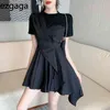 Ezgaga Nieregularna patchwork Chic Kobiety Sukienka Koreański Moda Krótki Rękaw Lato Nowy O Neck Elegancka Sukienka Vestidos Feminino 210430