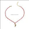 Pendant Necklaces & Pendants Jewelry Yamog European Walking Stick Christmas Gift Red Rice Beaded Clavicle Chains Women Ethnic Wind Alloy Fes