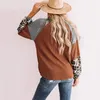 T-shirt da donna T-shirt da donna in cotone con stampa leopardata T-shirt a maniche lunghe con patchwork Top casual 2022 Abbigliamento autunnale