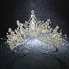 Kmvexo vintage koningin prinses grote kroon bruiloft bruids diadeem haar sieraden ornamenten voor vrouwen goud kristal tiara pageant