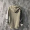 IDEFB / Męska noszenie jesień witner moda kolor bloku patchwork sweter luźny duży rozmiar dzianiny topy mężczyzna z kapturem 9Y3366 210524