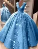 Vestido de fiesta azul 2022 Vestidos de quinceañera Apliques de cuello en V Vestidos de fiesta de graduación de encaje para niñas 15 años Corsé en la espalda