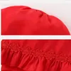 Großhandel Frühling Baby Mädchen Kleid Baumwolle Rot Stickerei Langarm Lolita Prinzessin Kinder Tragen + Hut E9136 210610