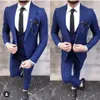 Mode Un Bouton Bleu Marine Marié Tuxedos Peak Revers Mariage / Bal / Dîner Garçons D'honneur Hommes Costumes Blazer (Veste + Pantalon + Gilet + Cravate) W1411