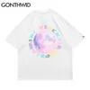 T-tröjor Streetwear Moon Print Casual Bomull Tshirts Hip Hop Harajuku Kortärmad Tees Shirt Fashion Summer Loose Tops 210602