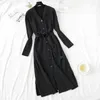 Knitted Dress Autumn Winter Vintage Long Sleeve V-neck Women Sweater Dresses Single-breasted Belt Casual Plus Size Dress 210521