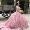 Элегантные розовые платья Quinceanera Applique Beading Sweet 16 платья прозрачная шея мексиканские vestidos de 15 XV AOS