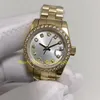 Real Po mit Originalverpackung, Damenuhr, 18-karätiges Gelbgold, 26 mm, silbernes Zifferblatt, Diamantlünette, 69173, Präsidentenarmband, Au274t