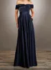 Dark Navy Bridesmaid Dress Satin Strapless Zipper Back Floor Length Wedding Party Gowns with Side Pockets