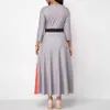 Plus Size Fashion Women Color Block Striped 3/4 Sleeve O-Neck Slim Maxi Dress Y1006