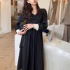 Fransk Full Sleeve Lång Fairy Dress Gothic Svart Kvinnor Bröllopsfest Koreansk Spring Kläder Ladies 210604