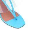 2021 Dames Dames Echt Echt Lederen Spoel Hoge Hakken Sandalen Knijpen Teen Zomer Cross-Tied Lace-Up Casual Transparent Bruiloft Gladiator Sexy Blue Big Size 34-44