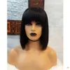 13x4 Straight Bob Fringe Wig With Bangs Short Spets Front Human Hair Wigs Remy Brasilian 130 150 Density Middle Ratio Bleached8026077