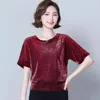 Moda elegancka błyszcząca cekin bluzka brokat koszula topy tunika kobiety bluzki czerwony czarny połysk plus rozmiar 4xl 14081 210521