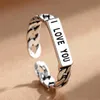 Cluster Rings Letter "I Love You" Sweet Romantic Vintage Thai Silver Color justerbar ring för kvinnor Enkla modesmycken S-R2184