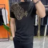 T-shirt Kısa Kollu Yaz Lüks Siyah Altın Rhinestones Alt Sosyal Kulüp Kıyafetleri Tee Gömlek Homme