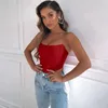 Bez rękawów Off Ramię Velvet Fashion Sexy gorset Crop Tops Kamizelka Kobiet Bielizna Backless Bustier Top Solid Y0622