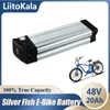 Liitokala 48V 20Ah bateria embalagem inferior descarga bicicleta elétrica bicicleta 48 v lítio Batterie peixe prata Bateria de ebike com 15A Bms
