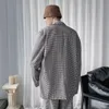 IEFB / Herrkläder Koreansk stil Svart Vit Grid Print Dräkt Coat Mäns Oversize Single Breasted Loose Blazers för Man 9Y3886 210524