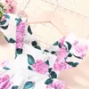 Summer Girls Flowers Cross Back Beach Dress for Kids Rose Sundress Toddler Birthday Cotton Floral Clothing 210529
