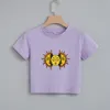 T-shirt Femme Harajuku Sun and Moon Graphic Crop Top Tshirt pour femmes drôle à manches courtes T-shirt Femme Casual surdimensionné imprimé