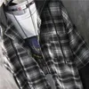 ファッション秋のフード付き襟の格子縞のステッチスウェットの男性日本の巾着緩いカジュアルパーカー9A145 210819