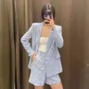 BBWM ZA Spring Women's Clothing Houndstooth Casual Suit Jacket + Button High Waist Casual Bermuda Shorts 210520