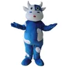 Costume di alta qualità della mascotte delle mucche blu carine di Halloween Costume a tema mucca da latte dei cartoni animati Costume da carnevale per adulti Fursuit Abito da festa di compleanno di Natale