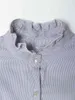Elegantes mujeres volantes camisas moda damas gris rayas tops dulce hembra chic algodón 100% blusa suelta chica camisa 210427
