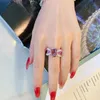 Anéis de casamento Uilz design moda jóias de alta qualidade cobre embutido zircon rosa borboleta anel aberto coquetel de luxo para mulheres