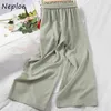 Nepoel hoge taille heup elastische broek vrouwen boog ontwerp koreaans snoep kleur brede been pantalonen sprinng zomerbroek Mujer 210423