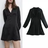 Women Summer Za Solid Mini Dress Long Sleeve Buttons Satin Fashion Sexy Female Elegant Street Party Dresses Clothing Vestidos 210513