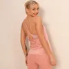 Gilet sportivo Pink Cross da donna di marca propria Gilet sportivo double face in nylon con retro sexy scavato Gilet sportivo Tuta da yoga da corsa