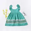 Children Clothes Summer Girls Dress Knee Length Plaid Pleated Dress Lace-up Backless Ball Gown Party Dress Girl Kids Green 210713