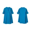 Blue Fuchisia Biały Solid Solid Curl Down Collar Button Krótki Rękaw Loose Mini Dress Summer Casual Puff D1904 210514