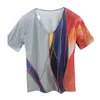 V pescoço de manga curta t-shirt feminino cor de cor impressa t-shirt casual tops verão plus size streetwear camisetas senhoras 210522
