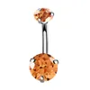 14G Belly Button Rings Surgical Stainless Steel Double Round Cubic Zirconia Navel Barbell Stud Body Piercing