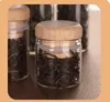 Пустые прозрачные стеклянные банку флакон бутылки деревянные крышки широкий рот прямые для кухонного чая пищевые сухие трава хранения грузоподъемника